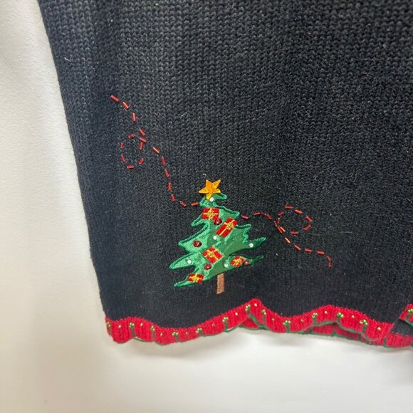 Basic Editions Holiday Sweater Vest 3X Christmas Tree Embroidered Black & Red - Picture 10 of 11